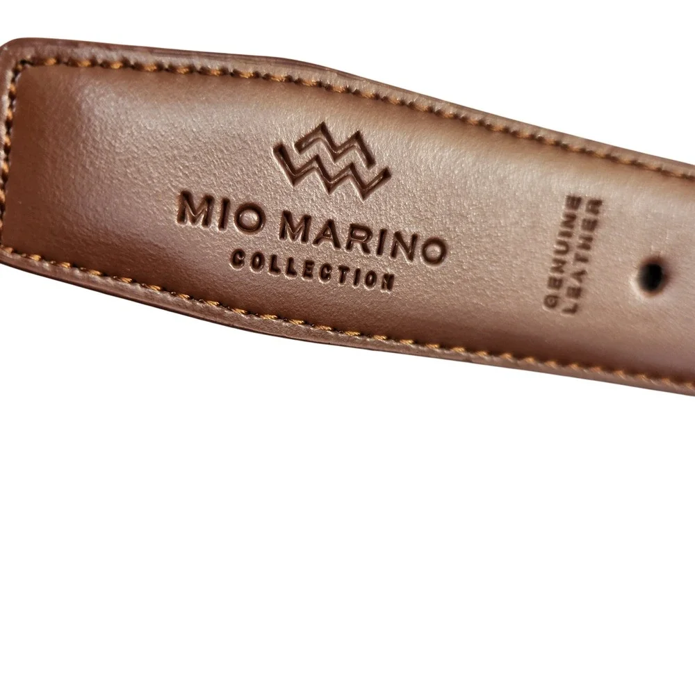 Mio Marino Mens Brown Genuine Leather Belt Size 50 Gunmetal Buckle Dress Belt